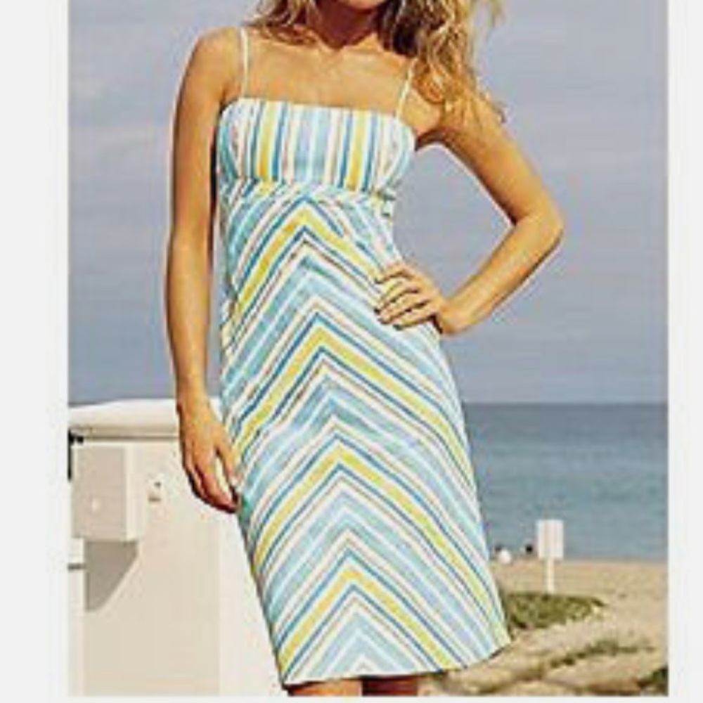 Moda International Blue, White & Yellow Striped Midi Dress